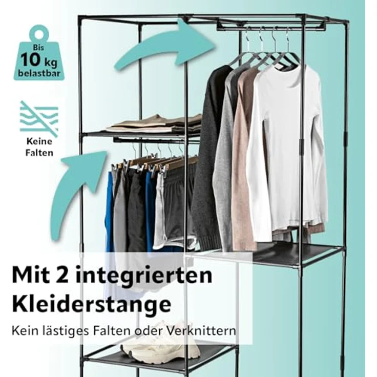 EASYmaxx Kleiderschrank | Faltbarer Stoffschrank mit Klettverschluss & Kleiderstange | Stoffkleiderschrank – ideal als Campingschrank oder mobiler Kleiderschrank zu Hause | Kleiderständer modular – Bild 5