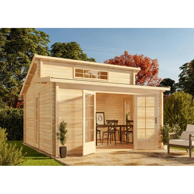 Alpholz Gartenhaus Lausitz ISO Gartenhaus aus Holz Holzhaus mit 70 mm Wandstärke Blockbohlenhaus mit Montagematerial