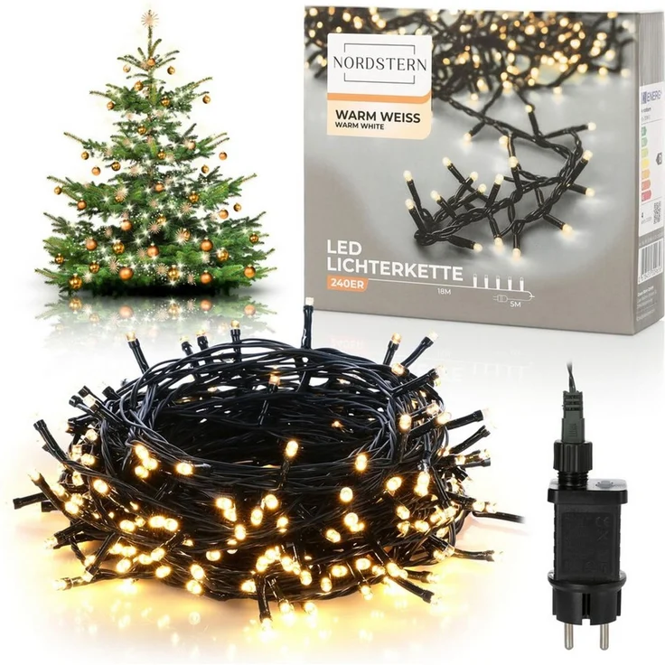 Nordstern LED-Lichterkette WarmWeiß von 24 bis 1.200 LED Weihnachtsdeko für Innen und Außen, mit Stecker 240 LED - 18 m für Weihnachtsbaum – Bild 1