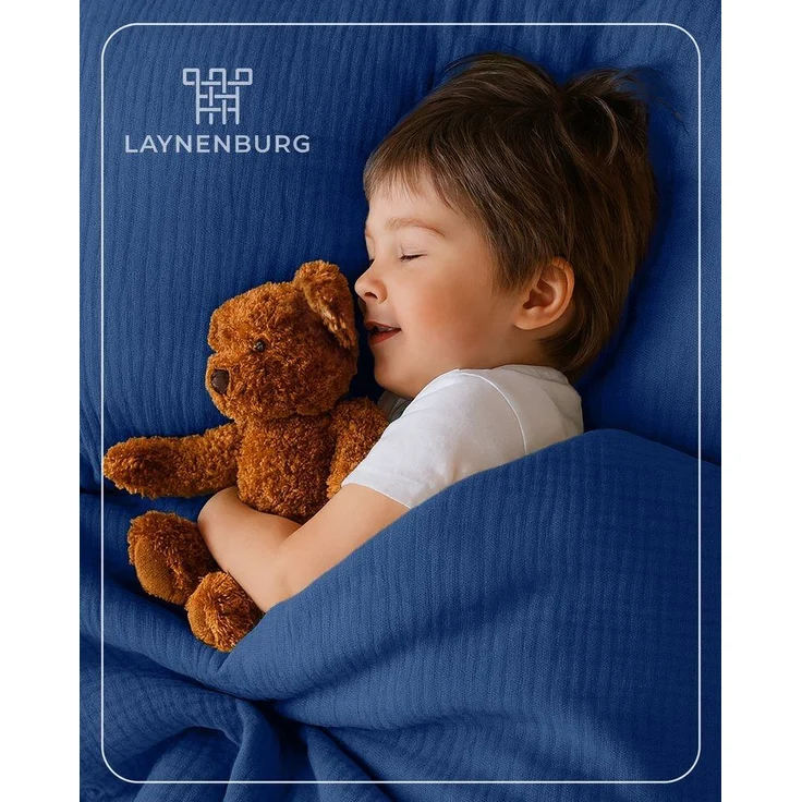 Laynenburg Kinderbettwäsche Musselin 2 teilig aus 100% Baumwolle in 100x135 cm + 40x60 cm, atmungsaktiv & bügelfrei – 3 lagig mit Reißverschluss & Haltebändern – Bild 1