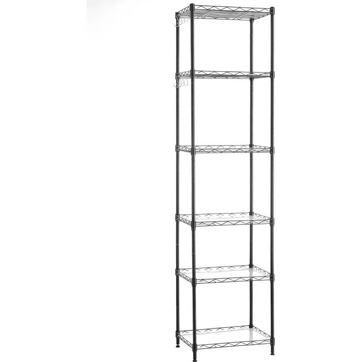 Songmics Küchenregal mit 6 Ebenen, Metallregal, Standregal, höhenverstellbare Gitterablage, mit PP-Kunststoffplatten, 8 S-Haken, für Küche, Wohnzimmer, bis zu 120 kg belastbar, schwarz LGR116B01