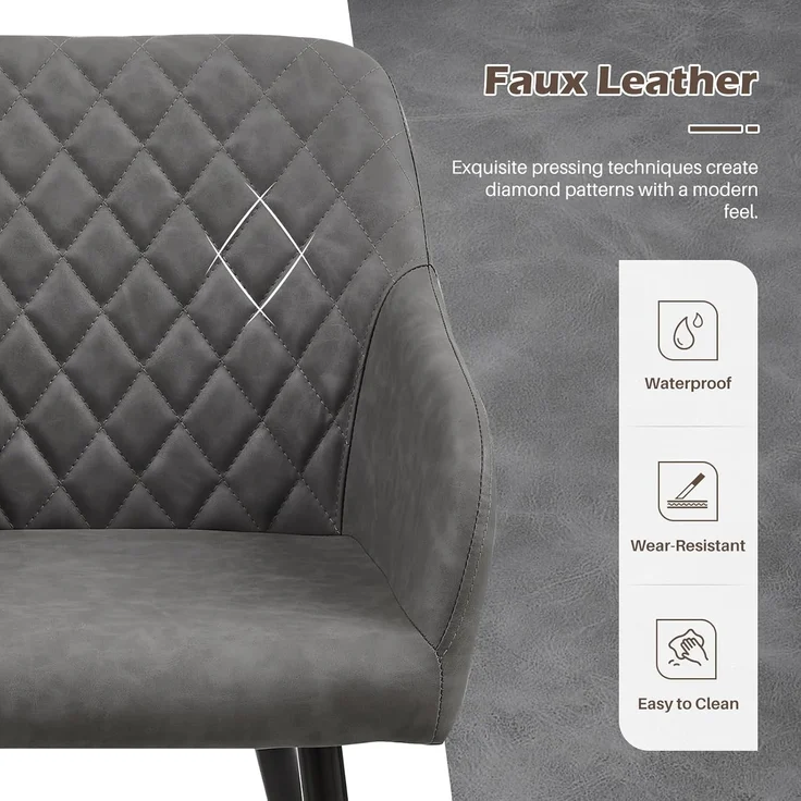 TUKAILAI Esszimmerstühle 2er Set aus Kunstleder, Modern Küchenstuhl Polsterstuhl Wohnzimmerstuhl Sessel mit Armlehnen Rückenlehne Metallbeinen, für Küche Esszimmer Wohnzimmer Lounge,Hellgrau – Bild 5