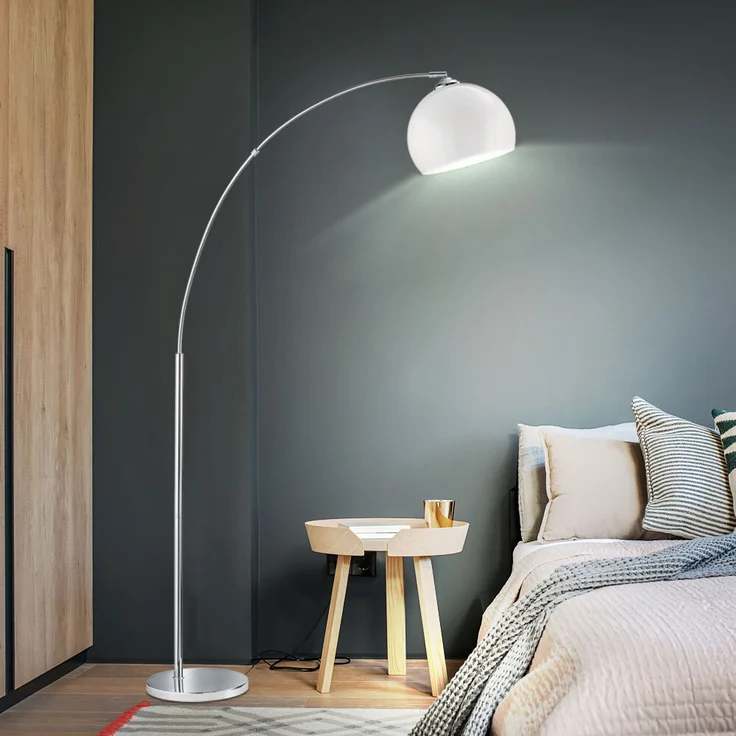 Bogenstehlampe, Metall, Acryl, weiß, E27, H 180 cm – Bild 8