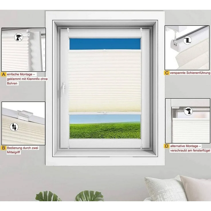 Woltu Plissee, halbtransparent, Klemmfix, Klemmfix, Jalousie Faltrollo Blickdicht – Bild 3