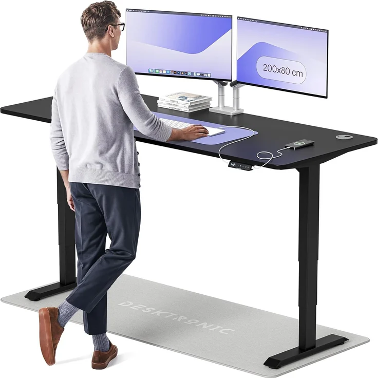 Höhenverstellbarer Schreibtisch - Höhenverstellbar Elektrisch mit Flüsterleisem Dual-Motor & Touchscreen - Hohe Tragfähigkeit - Stehtisch von Desktronic, Schwarz + Schwarz, 200x80 cm – Bild 1