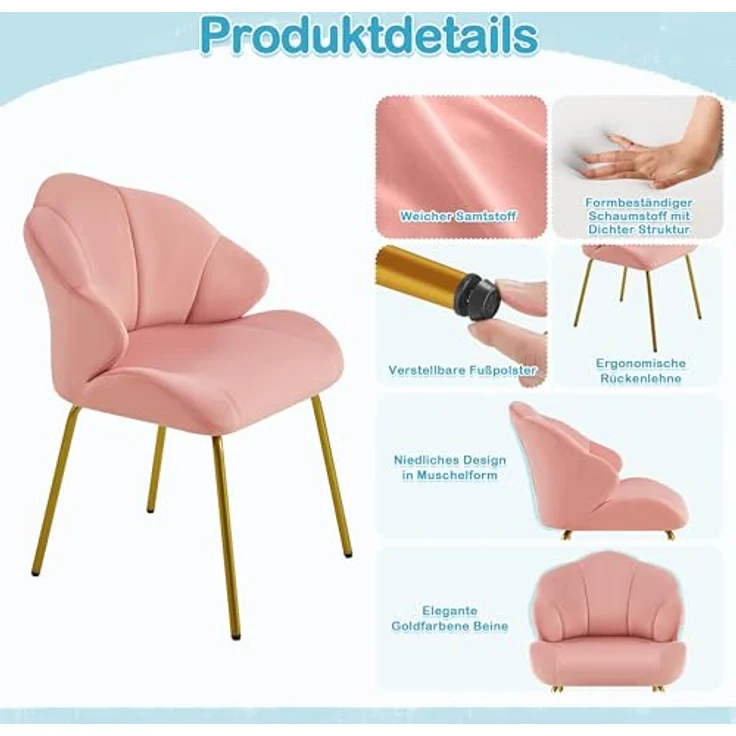 Yaheetech Sessel Loungesessel in Muschelform, Ohrensessel modern, Polsterstuhl mit Metallbeinen, Polyester, für Wohnzimmer/Schminktisch/Schlafzimmer, Rosa – Bild 6