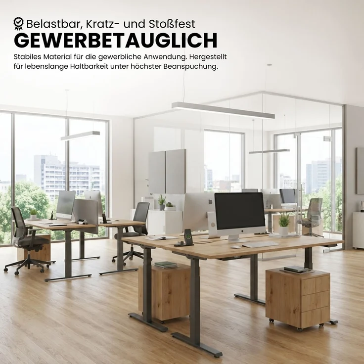 bümö höhenverstellbarer Schreibtisch 140 x 80 cm in Buche, Gestell: graphit - Stehschreibtisch mit 3-fach Speicher elektrisch höhenverstellbar, Computertisch, Ergonomischer Bürotisch, LXK65-14-6-G – Bild 6