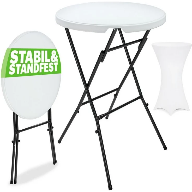 Casaria Stehtisch, mit Husse Weiß Klappbar Rund 110 cm Hoch Outdoor Garten Klapptisch – Bild 5
