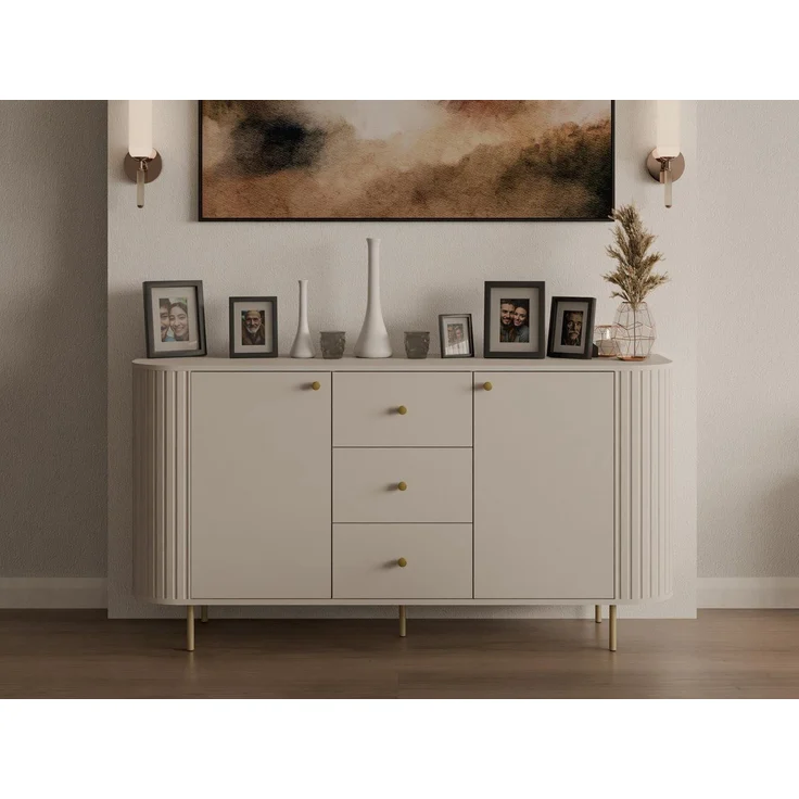 Compleo Kommode eiche cremona oder beige, drei Schubladen und zwei Türen ZANTO – Bild 1