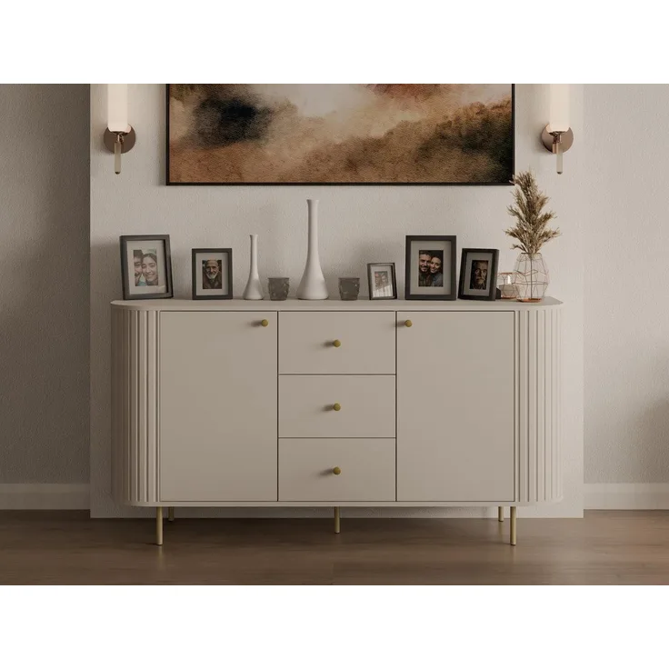Compleo Kommode eiche cremona oder beige, drei Schubladen und zwei Türen ZANTO
