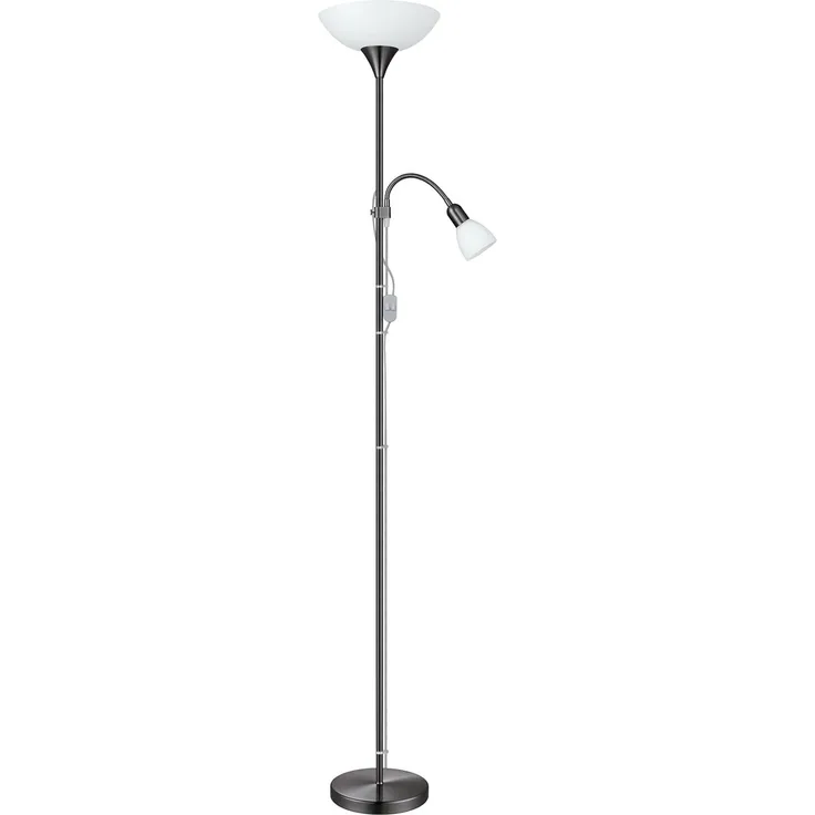 Eglo 93917 Standfluter UP 2 Stahl nickel-nero, Kunststoff, Glas weiss E27,E14 max. 1X60W,1X18W H:176,5cm Ø27,5cm mit Kabelschalter