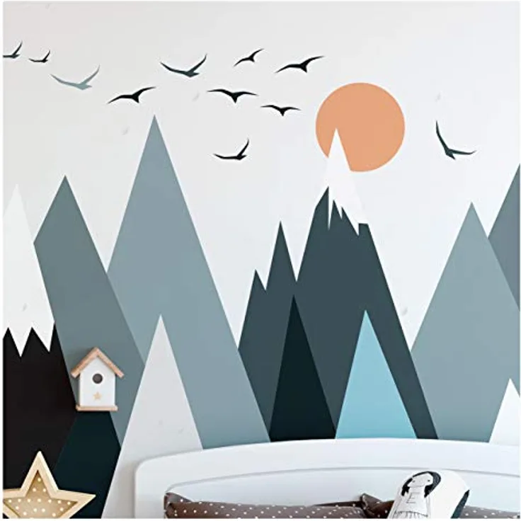 Ambiance-Aufkleber Skandinavische Parka Mountains Wandtattoos, DIY-Wohnkultur, abziehbare Aufkleber zum Abziehen und Aufkleben, wasserdichte und selbstklebende Wandkunst - 60 x 115 cm