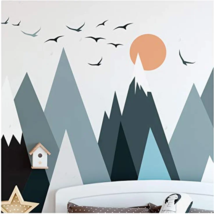Ambiance-Aufkleber Skandinavische Parka Mountains Wandtattoos, DIY-Wohnkultur, abziehbare Aufkleber zum Abziehen und Aufkleben, wasserdichte und selbstklebende Wandkunst - 60 x 115 cm – Bild 1