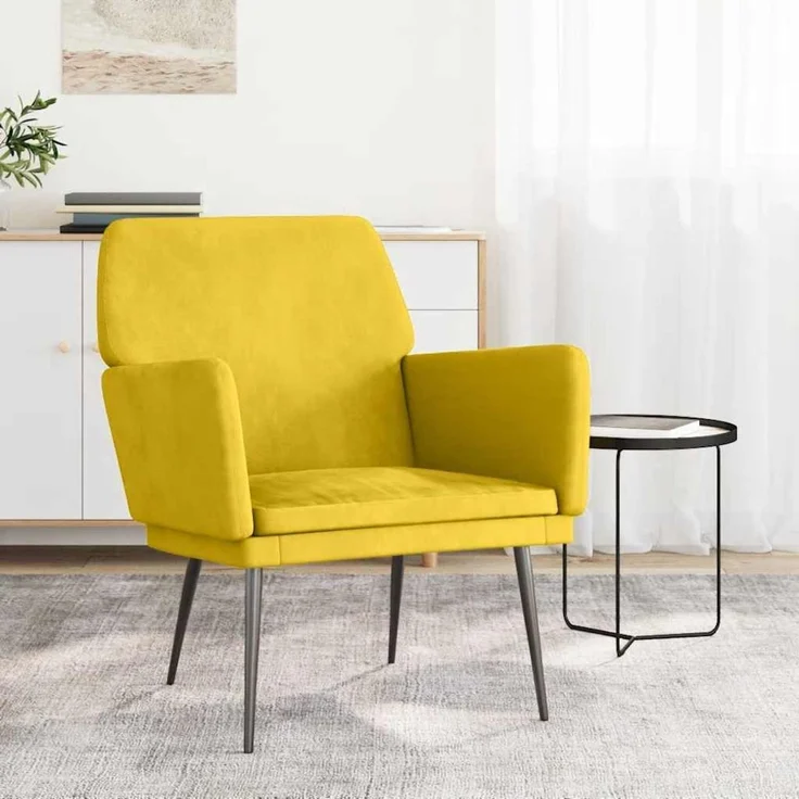 Sessel wohnzimmer, Relaxsessel Gelb 62x79x79 cm Samt – Bild 1