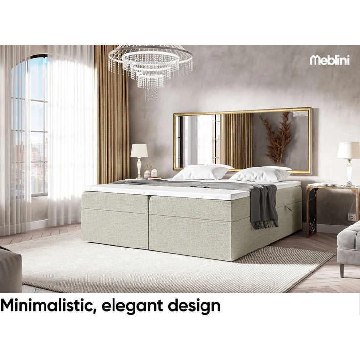 MEBLINI Boxspringbett LIONEL 200x200cm - H3/Beige Webstoff - mit Bettkasten - Gepolstert Doppelbett mit Matratze und Topper - Polsterbett mit Stauraum - Bett ohne Kopfteil - Stauraumbett – Bild 4