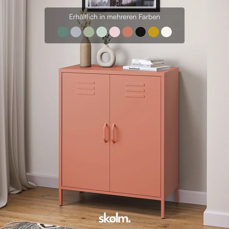 skølm 'Atria' Metallkommode, terrakotta, 100x38x80 cm, Metallschrank mit 3 Fächern – Bild 8
