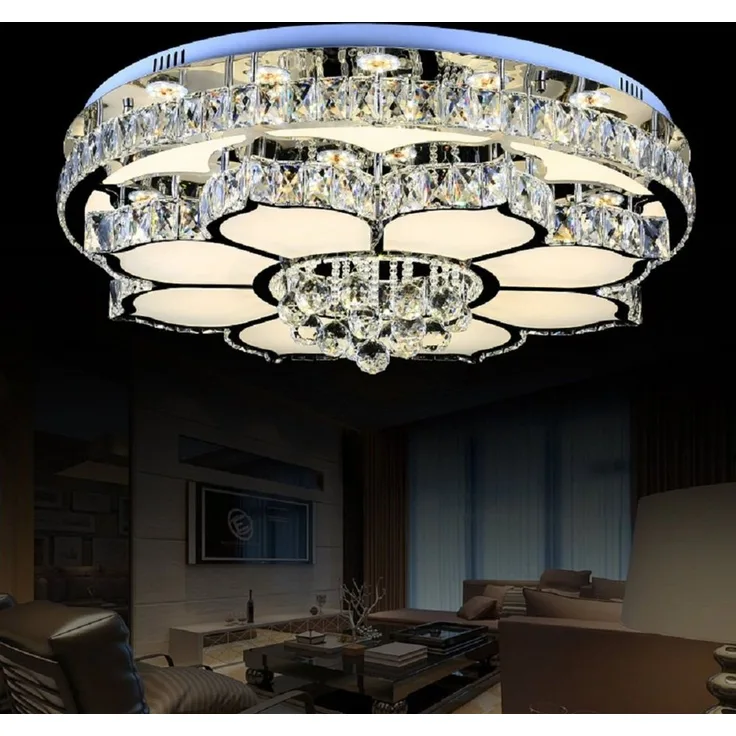 Euroton LED Deckenleuchte LED Pendelleuchte mit Fernbedienung Kristall Edelstahl energiesparend, LED fest integriert, Neutralweiß, Kaltweiß, Warmweiß, Mit Fernbedienung steuerbar