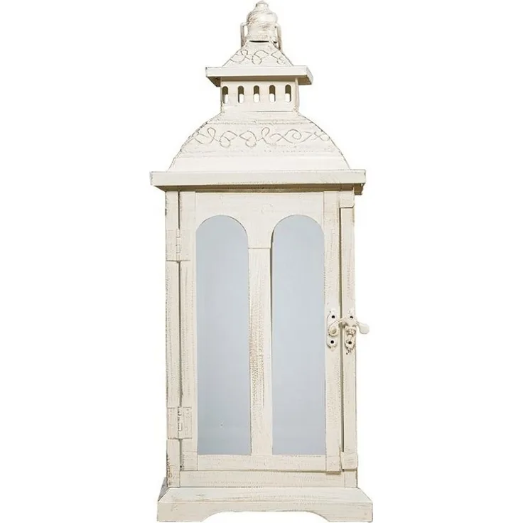 Grafelstein Kerzenlaterne COUNTRY creme weiß aus Metall mit Rundbogenfenstern H43cm - MITTEL