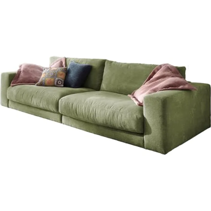 Kawola 3-Sitzer Sofa Madeline, Grün, Textil, Komfortschaum, 290x85x127 cm, zeitloser Cord-Stoff
