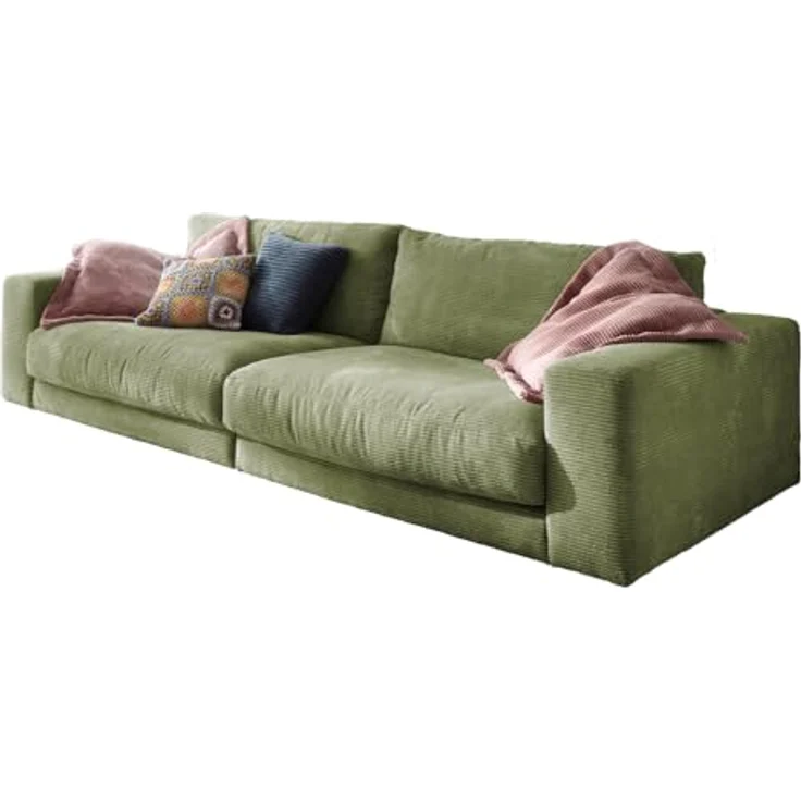 Kawola 3-Sitzer Sofa Madeline, Grün, Textil, Komfortschaum, 290x85x127 cm, zeitloser Cord-Stoff – Bild 1