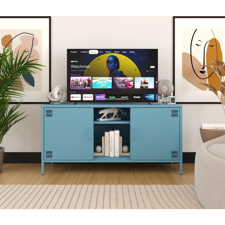 Metall Möbel Pera3, TV-Schrank 3 Regale - 130,5 x 40 x 64,5 cm Blau – Bild 6