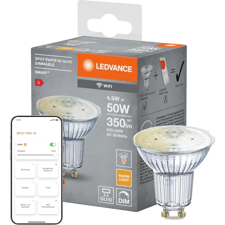 LEDVANCE SMART+ WiFi PAR16 50 DIM 2700K GU10 FR 3x1
