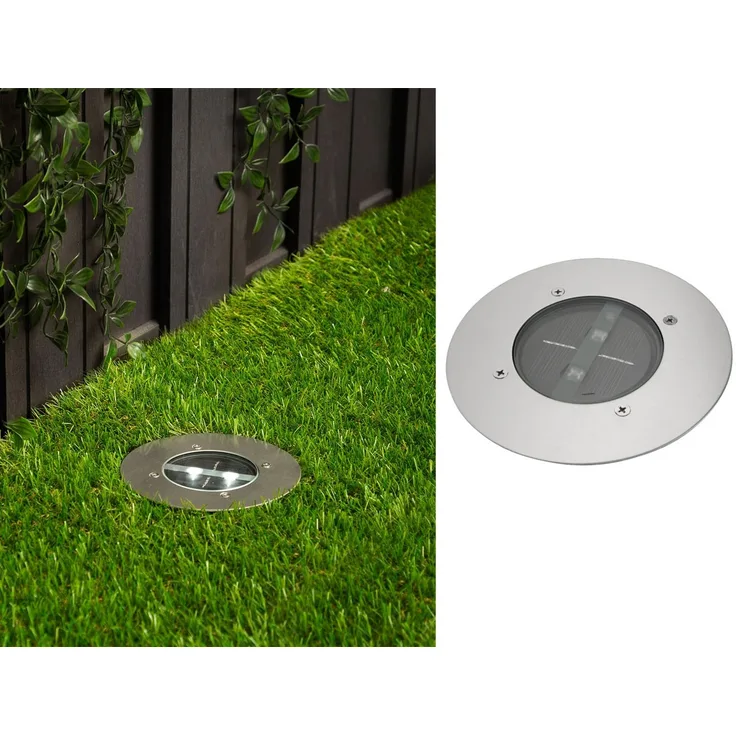 Solar LED Bodeneinbaustrahler CARLO für Außen, Edelstahl rund Ø14cm IP67