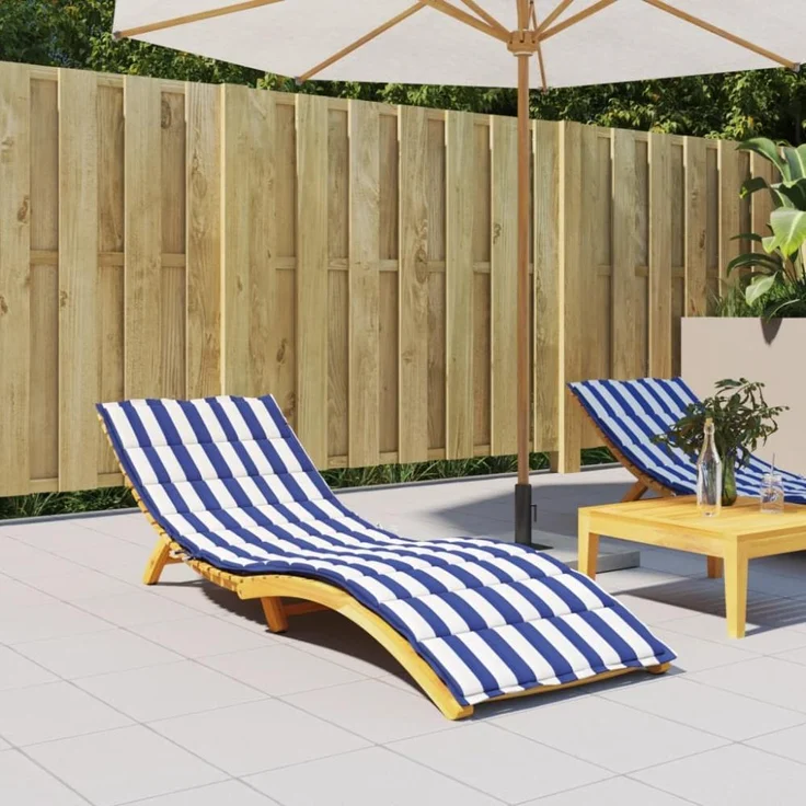 vidaXL Sonnenliegen-Auflage, Polyester blau/weiß gestreift, 200 x 70 x 4 cm – Bild 2