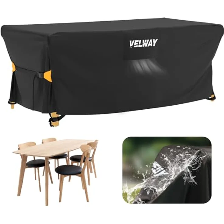 Velway Abdeckung für Gartenmöbel Wasserdicht - 170 x 95 x 74 cm Rechteckig Schutzhülle Winddicht Loungemöbel Abdeckung Abdeckhauben für Gartentische Sitzgruppe Terrassenmöbel Schwarz – Bild 2