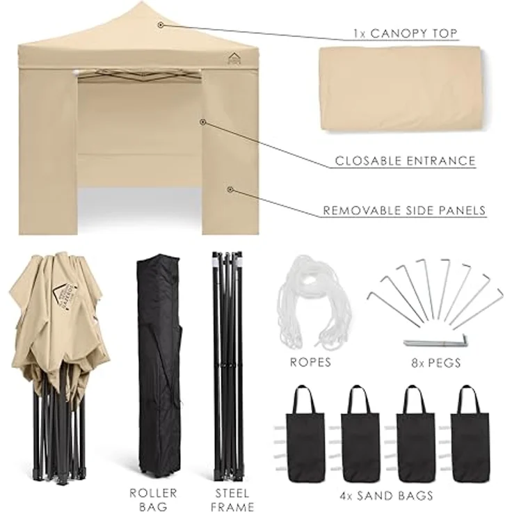 All Seasons Gazebos 3x3 m vollständig wasserdichtes Faltpavillon mit 4 Seitenteilen - Beige – Bild 4