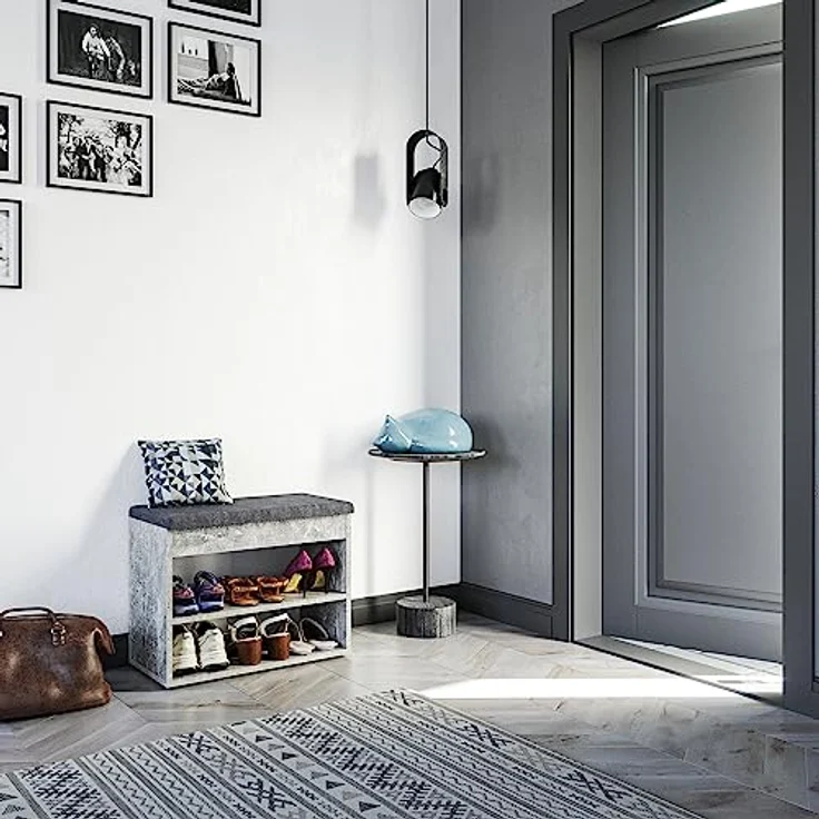 KOMTO Schuhschrank Schuhbank mit Sitzfläche - Schuhregal Bank mit Stauraum Sofia Beton 60 x 48 x 32 cm – Bild 9