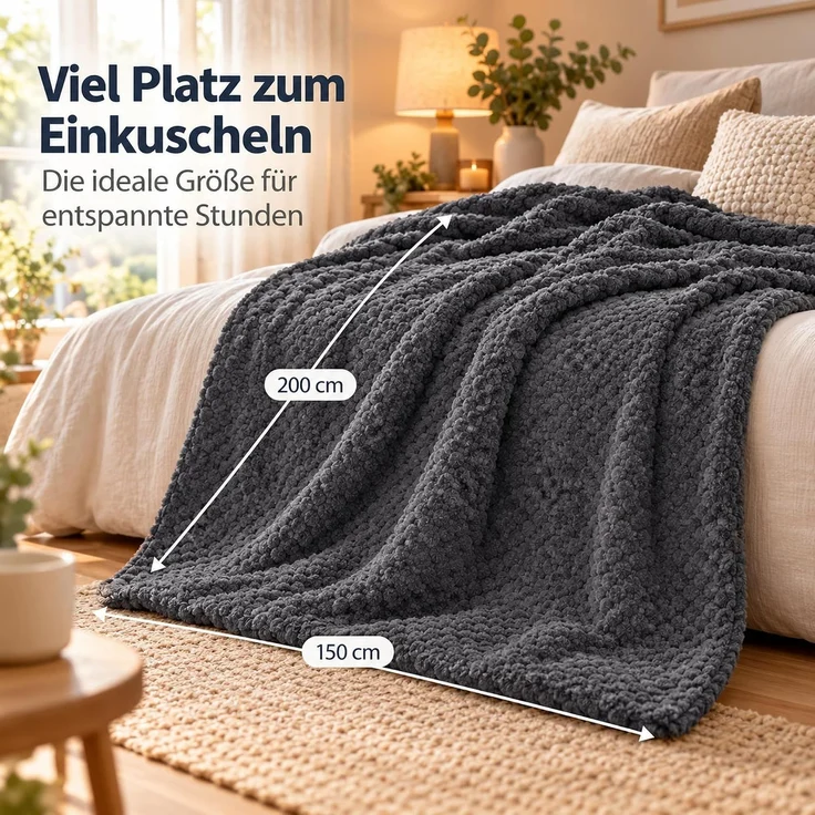 Kuscheldecke "Popcorn" Cashmere Soft-Touch Anthrazit 150x200 cm – Bild 5