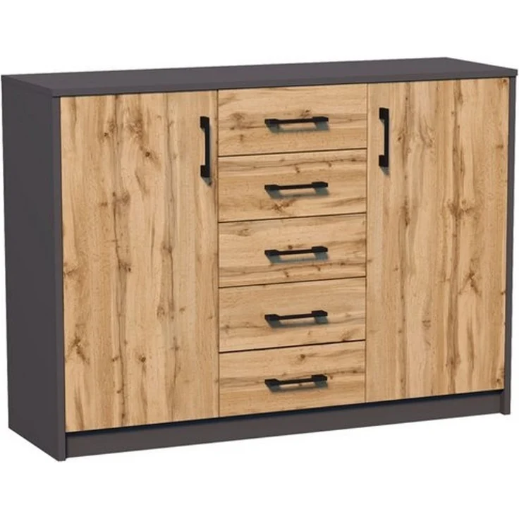 Home Collective Kommode mit 5 Schubladen und 2 Türen in matter Ausführung, Kommode 110cm breit (mit hochwertigen Polymergriffen, aus laminierter Platte gefertigt, Metallrollen mit Auszugsstopp), Holz Schrank Sideboard Highboard Kommode mit Schubladen g... – Bild 3