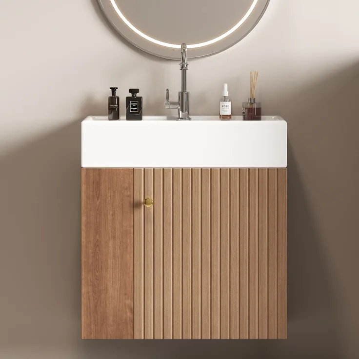 Waschtischunterschrank 66.5x55x31 cm, braun, mit Keramikbecken und Stauraum