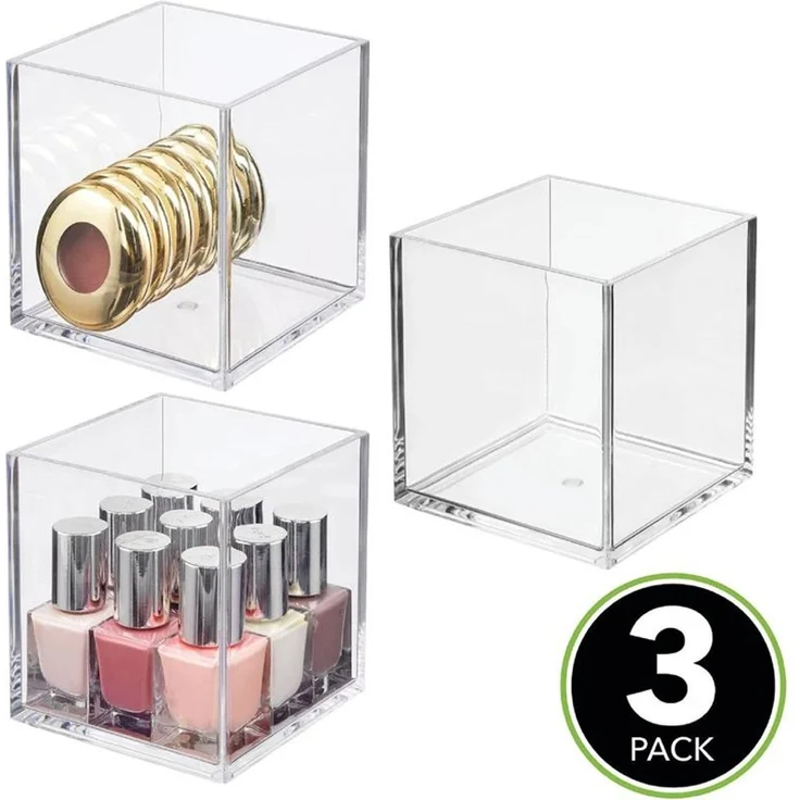 mDesign Kosmetik Organizer Aufbewahrung Ablage 3er-Set quadratisch Transparent – Bild 4
