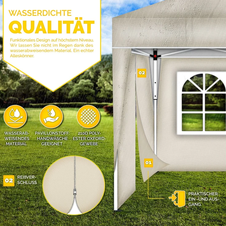 tillvex Pavillon 3x6m - mit 3 Seitenwänden Beige wasserdicht | Pop-Up Faltpavillon höhenverstellbar | Gartenzelt UV Schutz 50+ | Partyzelt mit Tasche für Garten – Bild 9