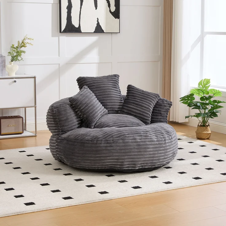 Sitzsack Cord Dunkelgrau, mit hoher Rückenlehne & Kissen, 108x108x52 cm – Bild 5