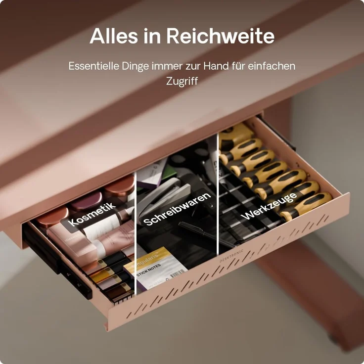 Schubladen-Organizer unter dem Schreibtisch, 41 x 27 x 5 cm, Hochwertiger Stahl, Ausziehbarer Platzsparer Rosa – Bild 8