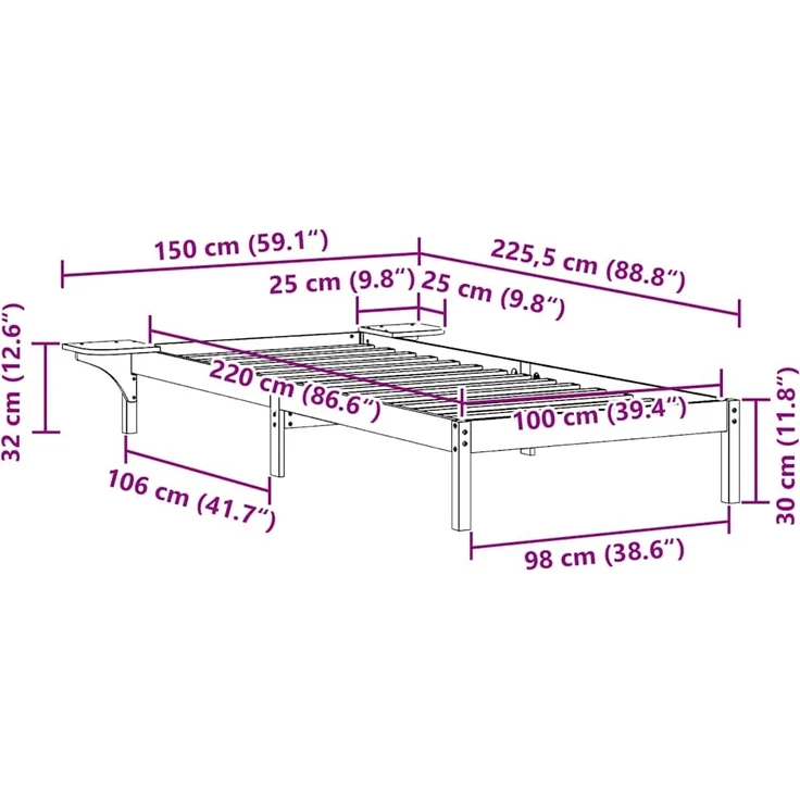 vidaXL Bettgestell mit Nachttischen Wachsbraun 100 x 220 cm 873246 – Bild 10