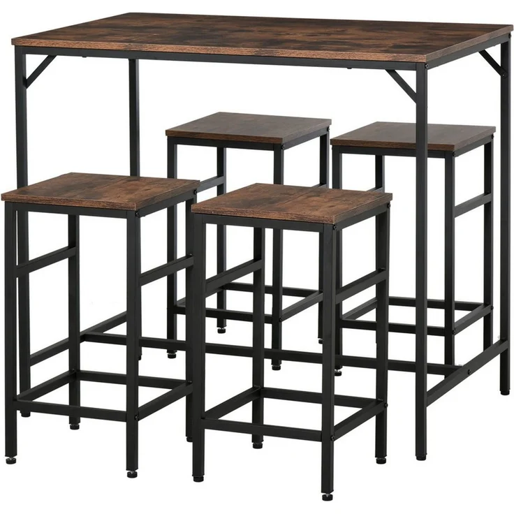 HOMCOM Bartisch Bartisch-Set mit 4 Barhockern – Bild 1