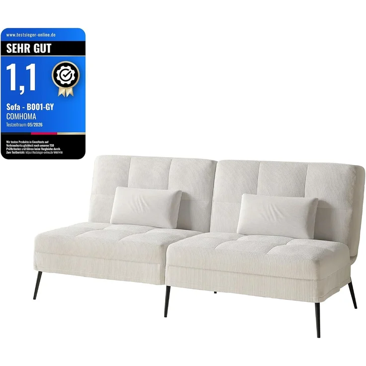 COMHOMA Sofa Schlafsofa mit Schlaffunktion, überzug Futon Klappsofa, Bettcouch, ecksofa, Couch Gästebett, 3-Sitzer Sofa, mit verstellbare Rückenlehne aus Cordstoff Beige – Bild 1