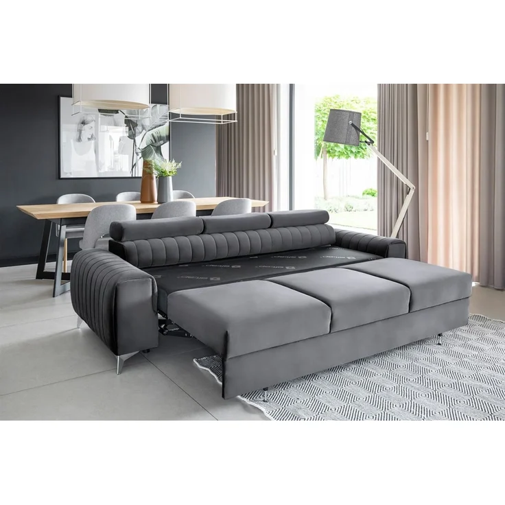 Sofa 3-Sitzer mit Schlaffunktion Schlafsofa ELENI Stoff Monolith Graphit – Bild 2