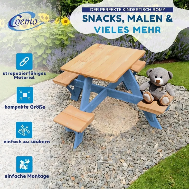 Coemo Kindersitzgruppe Romy Picknicktisch Holz Sitzgarnitur Gartentisch Braun – Bild 2