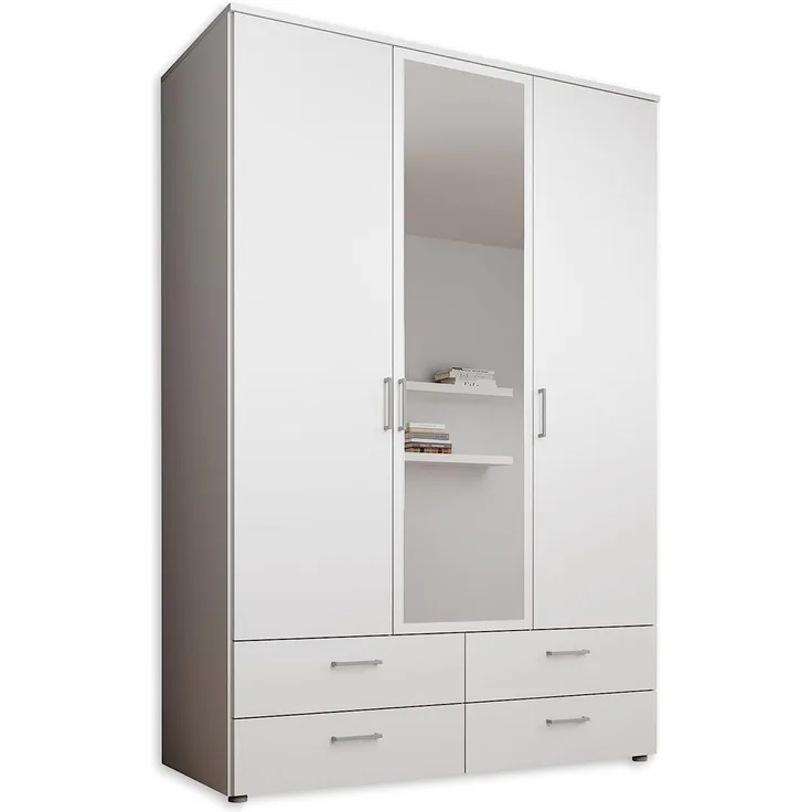 SPAZIO Kleiderschrank mit Spiegeltür in Weiß - Vielseitiger Drehtürenschrank 3-türig für Ihr Schlafzimmer - 138 x 199 x 48 cm (B/H/T)