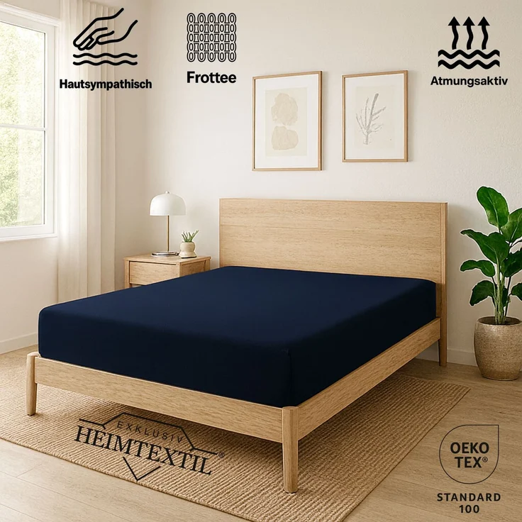 EXKLUSIV HEIMTEXTIL Frottee Spannbettlaken Premium 120 x 200 cm Navyblau 80% Baumwolle 20% Polyester Öko - Tex Zertifiziert Bed-Sheet Bettlaken Spannbetttuch – Bild 2