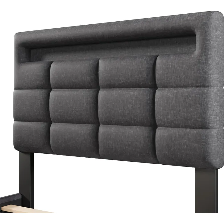Softweary Polsterbett, 90x200 cm, mit LED-Beleuchtung, USB Anschlüssen und Stauraum, Leinen grau – Bild 10