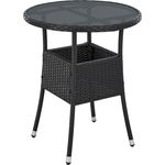 Juskys Polyrattan Gartentisch Yoro wetterfest - Balkontisch Ø 60 cm rund - Rattan Beistelltisch mit Glasplatte - kleiner Tisch für Balkon - Schwarz