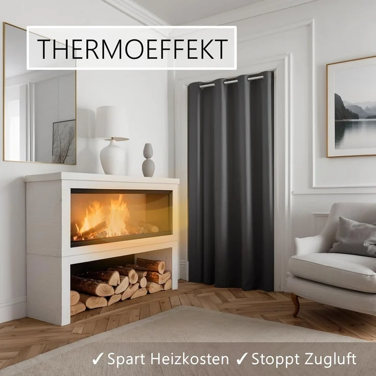 tinycurtains Türvorhang mit Stange weiß 70-120 cm Thermo Vorhang ohne Bohren, blickdicht, Ösen, verdunkelnd, Polyester, blickdicht, Anthrazit Nebula, Türgardine mit Klemmstange verdunkelnd – Bild 9