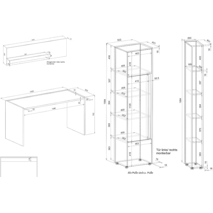 Büromöbel Set Center in grau matt und Eiche Wotan 213 cm – Bild 3
