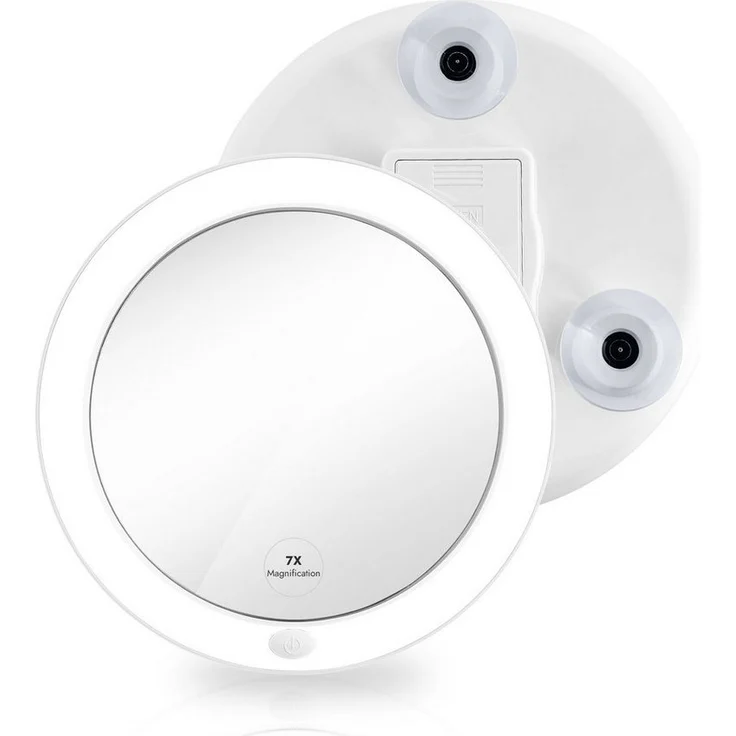 EMKE Schminkspiegel LED Kosmetikspiegel mit Saugnapf 7X Vergrößerung mit Licht, Make up Schmink Spiegel Tragbarer Wandspiegel Batteriebetrieben, Weiß – Bild 1